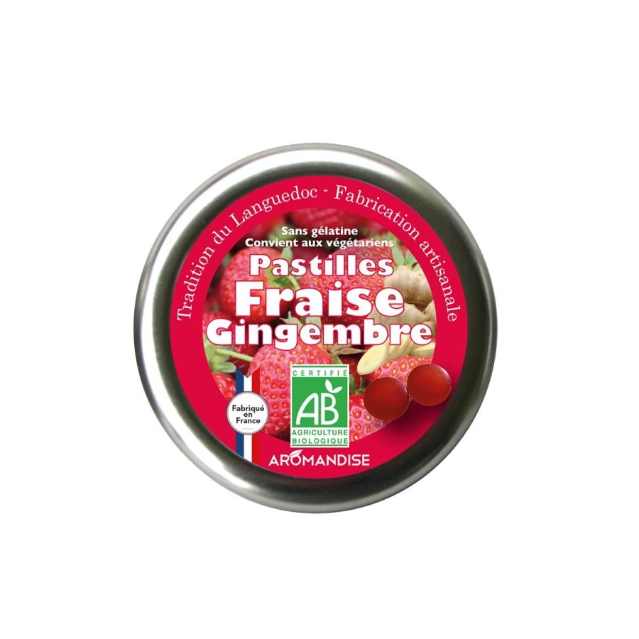 Pastilles Du Languedoc Bio Et Vegan | Aromandise Pastilles Fraise Gingembre