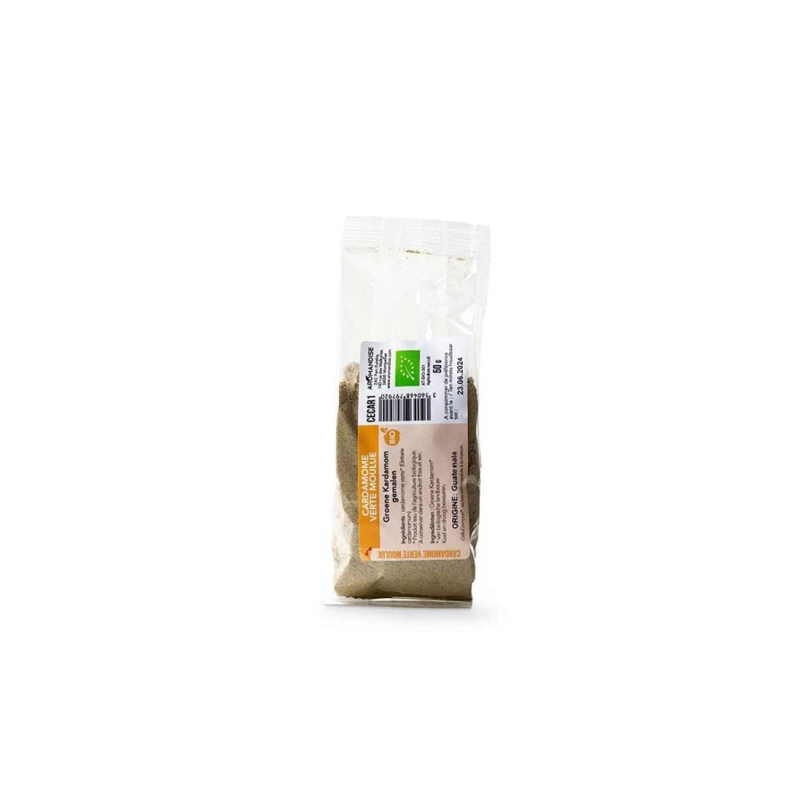 Epices Bio | Aromandise Cardamome Verte Moulue Sachet Zero Plastique