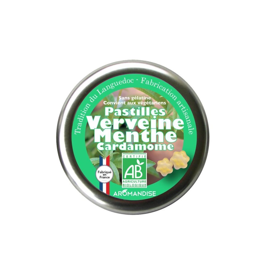 Pastilles Du Languedoc Bio Et Vegan | Logo Agriculture Biologique Pastilles Verveine Menthe Cardamome