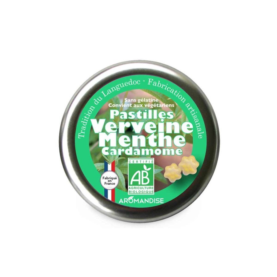 Pastilles Du Languedoc Bio Et Vegan | Logo Agriculture Biologique Pastilles Verveine Menthe Cardamome